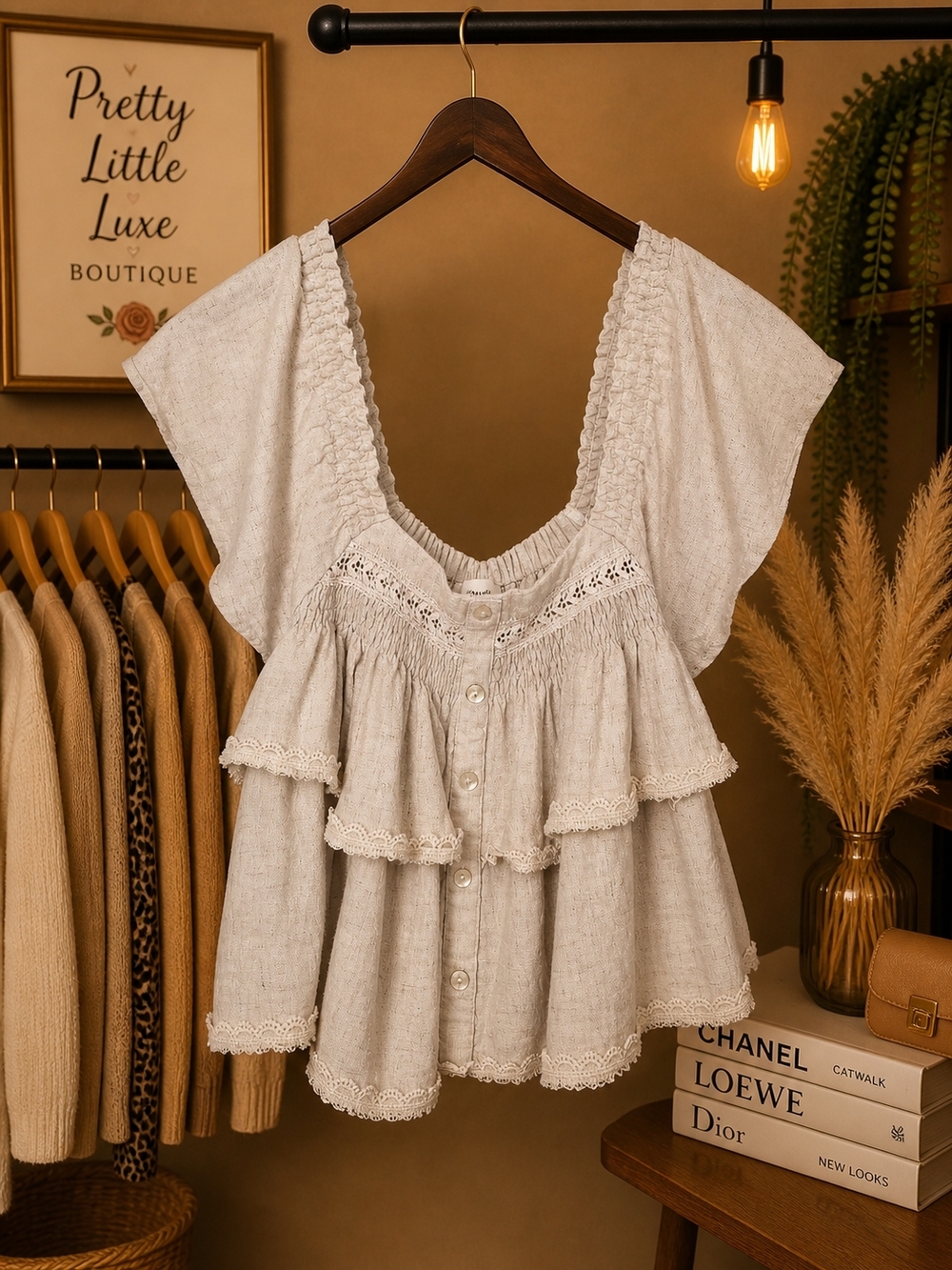 Allie Rose Cream Ruffle Lace Boho Top Size Small Cottagecore Peasant Blouse Flow